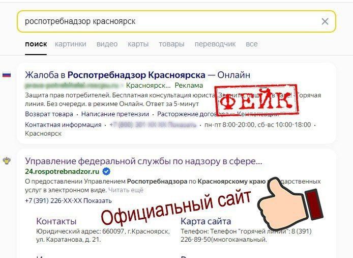 Красноярцев предупредили о существовании фейкового сайта для жалоб в Роспотребнадзор